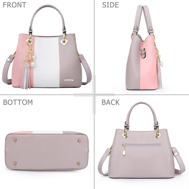 Pomelo Best Purses and Handbags for Women with Multiple Pockets, Leather Top Handle Satchel Fashion Tote Shoulder Bags for Ladies, Spring Pretty Color Combination - Image 5